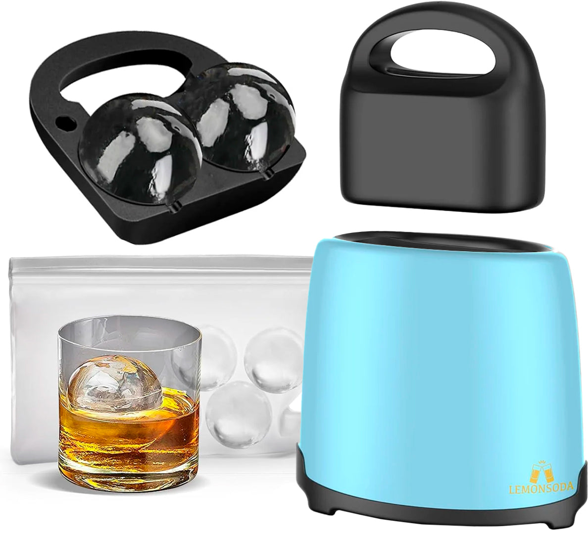 Crystal Clear Round Ice Maker - 2  2.5" Clear Ice Cubes