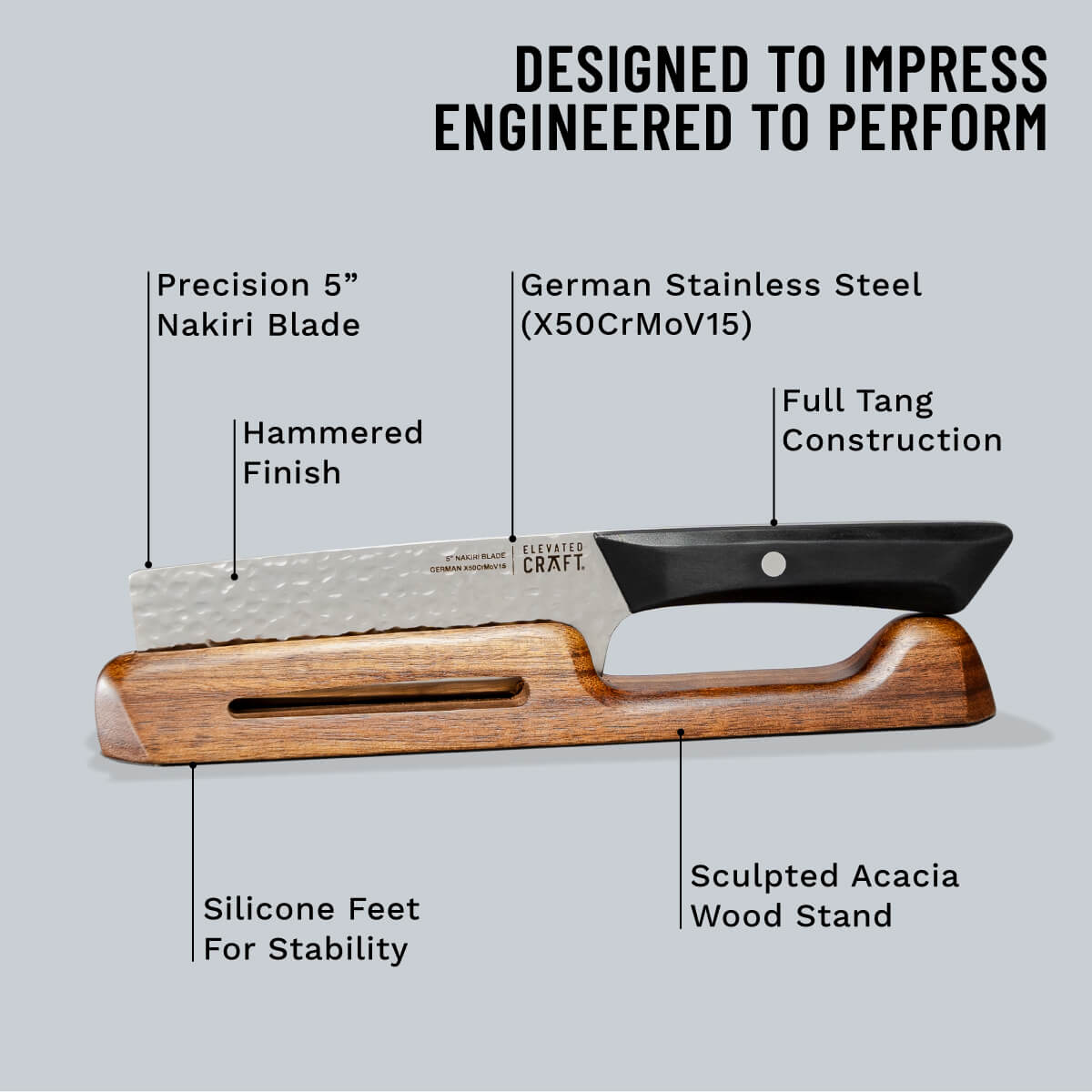 Nakiri Knife & Acacia Stand